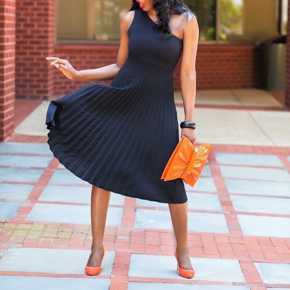 Ted Baker Miriom One Shoulder Pleat Dress Navy